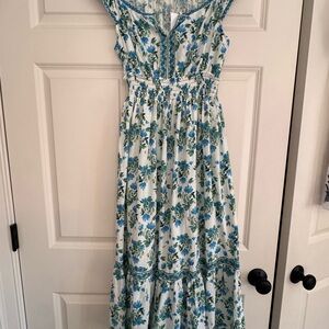 Max Studio Blue and White Floral Maxi Dress